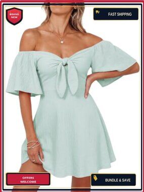Flowy Ruffle Deep V Neck Tie Mini Dress Summer Party Beach Vacation